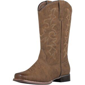 Women's Cowboy Boots Square Toe Western Cowgirl Mid Wide Calf Embroidered